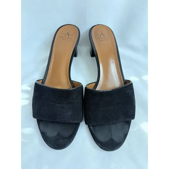 Aquatalia Nadeen Black Suede Block Kitten Heel Mules 9 Vero Cuoio Classy Italian - Picture 4 of 5